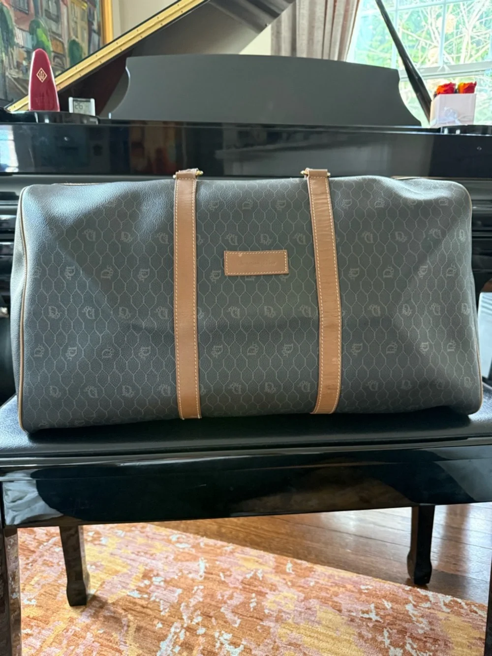 Christian Dior Brown and Orange Leather Trim Travel Duffel Bag - Picture 2 of 11